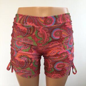 Red Pink Paisley Hot Yoga Short Swim Fitness Long -Length Short- Made in USA NEW